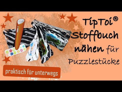 individuelles Stoffbuch 📙 für Tiptoi® Puzzlestücke nähen 🧵 Buch zum Einspannen mit Gummibändern