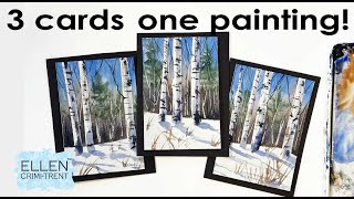 Watercolor Winter Landscape Painting tutorial turns into 3 cards!!