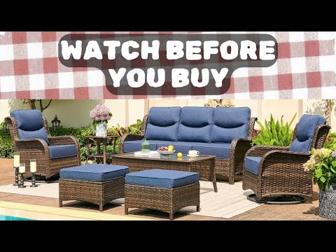 5 Piece Patio Lounge Set with Cushions, PE Rattan Sofa Set with 2 Corner Sofas, 1 Center Sofa, 1 Footrest, Tea Table, 4 Seat Cushions and 5 Back for Outdoor video review thumbnail