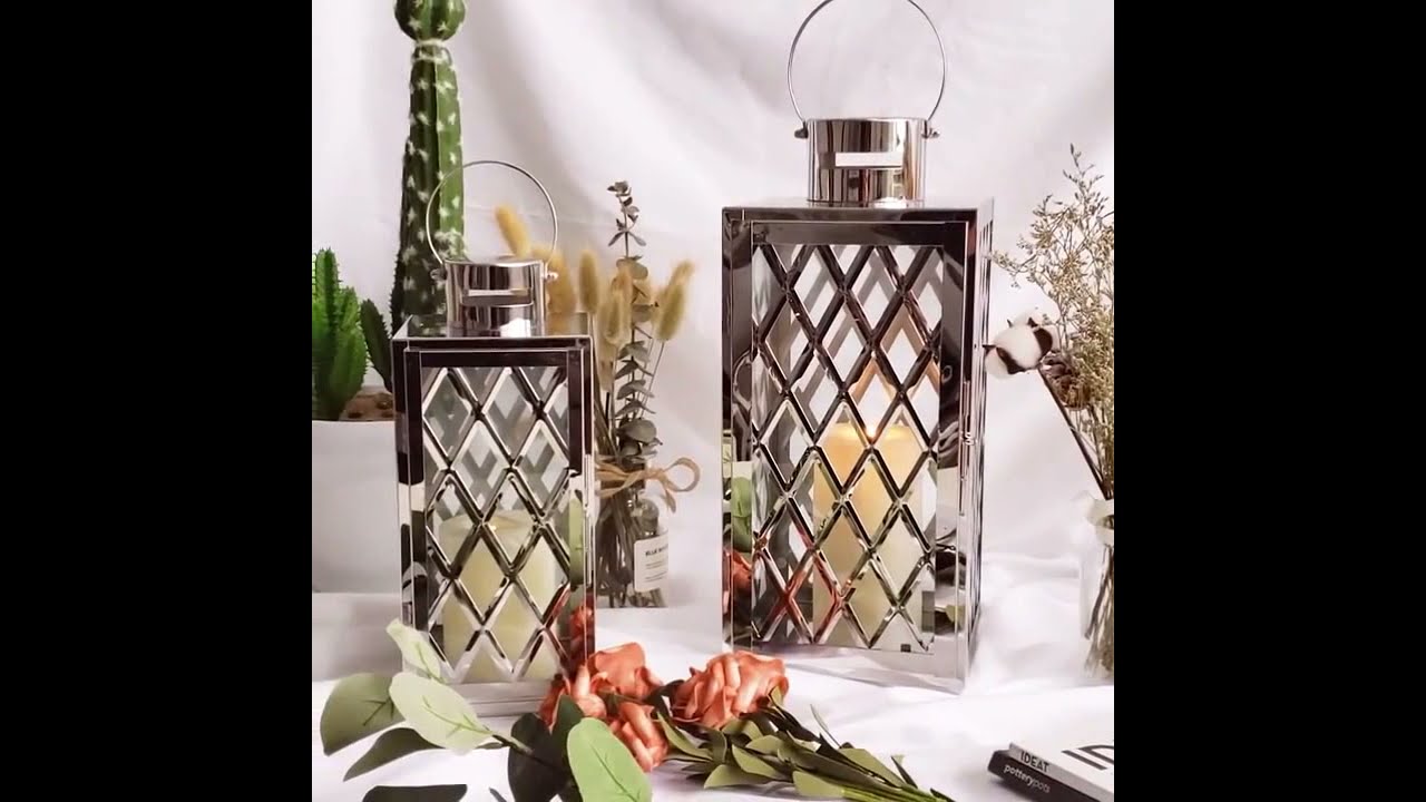 Set Of 2 Metal Candle Lantern For Sale