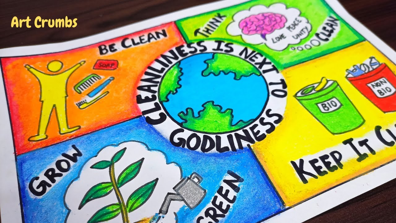 Cleanliness Day poster using oil pastels/ National cleanliness day drawing/30 Jan