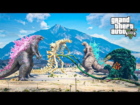 GTA 5 Mods – Godzilla 2024 & Skeleton Godzilla vs Godzilla Minus One & Biollante