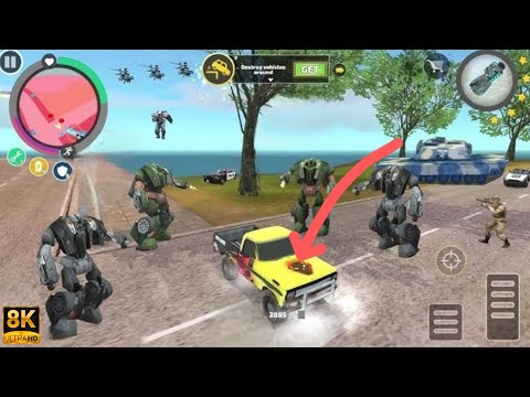 Rope Hero Vice Town (Stone Giant Fight Car Robot and Policeman) Stone Mutant Man - Android Gameplay