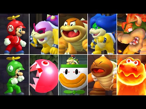 New Super Mario Bros Wii + U - All Bosses (2 Player)