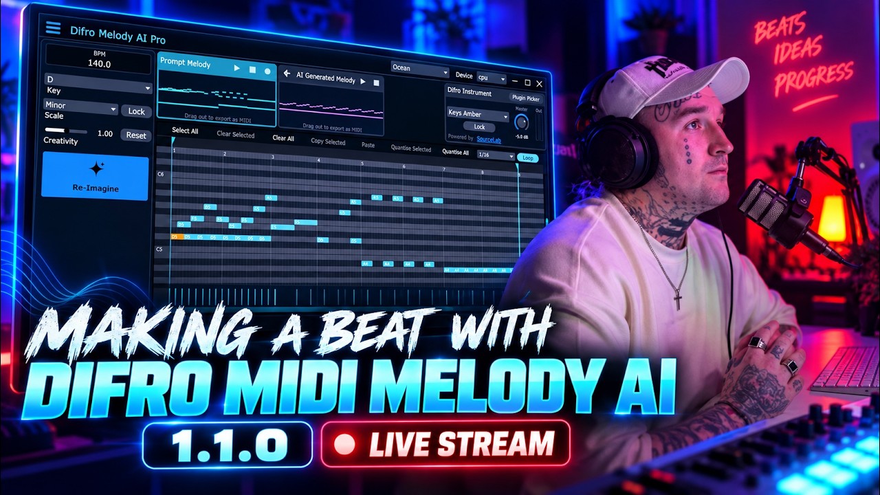 Making a Beat with Difro MIDI Melody AI Livestream