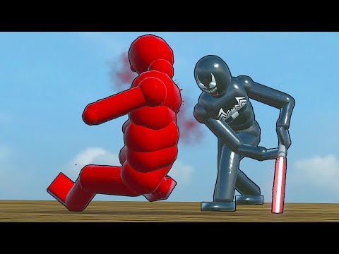 VENOM with RED LIGHT SABER BATTLES ENEMY RAGDOLLS DEATH RUN - Overgrowth