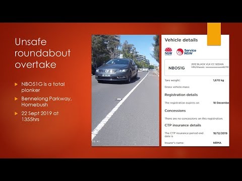 NBO51G unsafe roundabout overtake on Bennelong Parkway Homebush