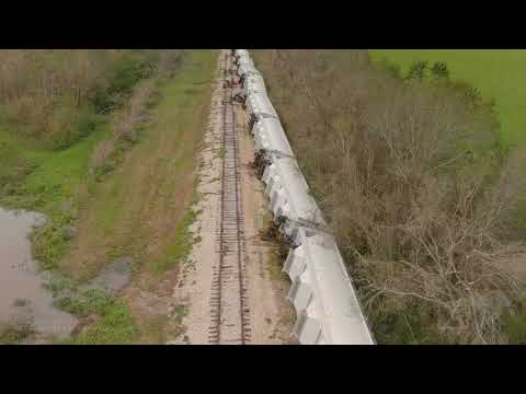 8-27-2020 Grand Lake, La Hurricane Laura's powerful winds derails train mile long, drone