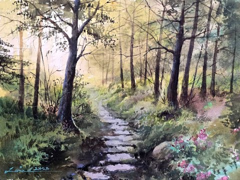 How to Paint a Peaceful Forest Path - Watercolor Tutorial