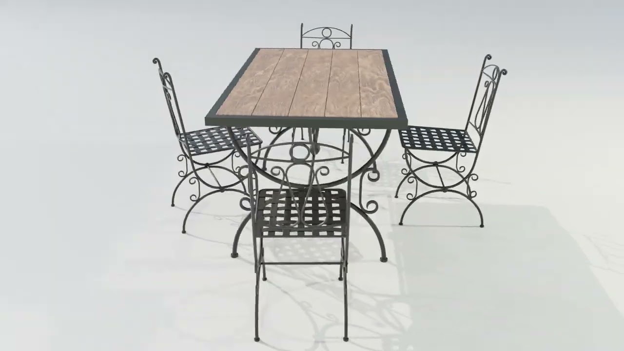 Iron Wood Table and Chairs 3D Model