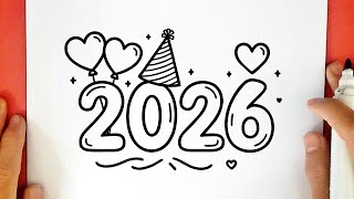 COMO DESENHAR 2026 FÁCIL! 🎉 Feliz Ano Novo