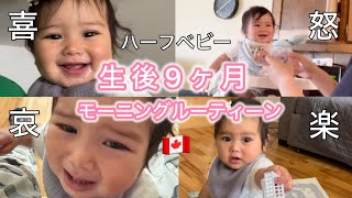 【生後9ヶ月モーニングルーティーン】後追いがすごい!ハーフベビー/海外/子育て/カナダ