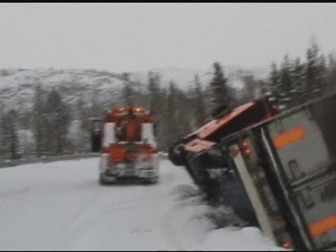 Lucky escape for driver as lorry falls down cliff in Norway