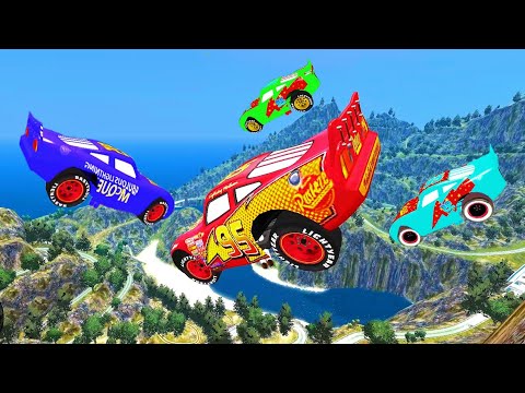 GTA 4 Random McQueen Cars Cliff Drop Crash Testing Ep. 9 | GTA IV Cars Mod mcqueen dinoco