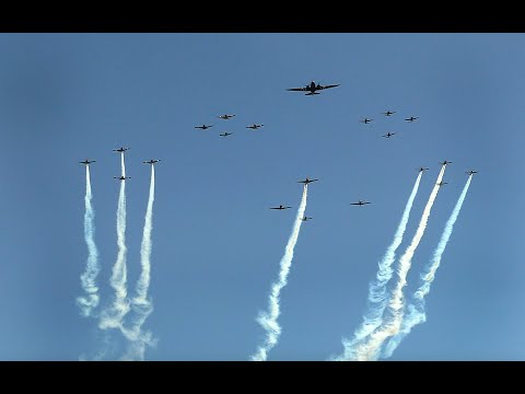 Mass Flyover 20 Military Trainer Warbirds Led by C-47 "Placid Lassie" | Easton MD Airport Day 2021