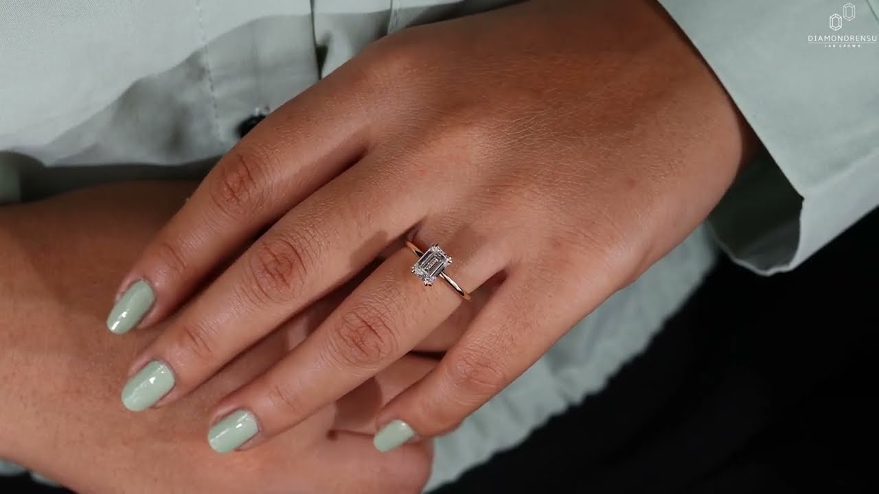 1.0 - 2.0 CT Emerald Cut Lab Grown Diamond Ring, Solitaire Engagement Ring, Lab Diamond Wedding Ring