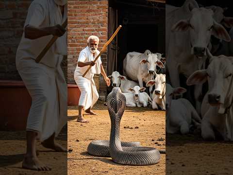 Brave Farmer Saves Cows Family From Deadly Cobra Attack! #humanity #cow #pets #animals #rescue