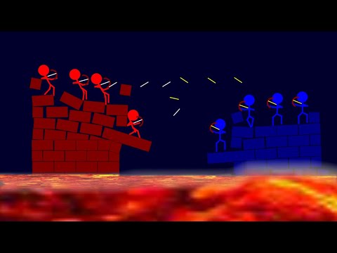 Castle Destruction Marble Race in ALgodoo  / Stick war /Castle on the Lava / Stickman Battle