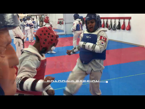 Taekwondo Sparring session of junior class. Blue to Black belts