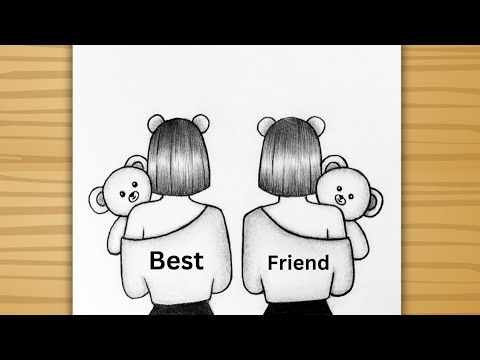 BFF Drawing - Two best friend girl drawing/ easy drawing for beginners/ Friendship day drawing / Art