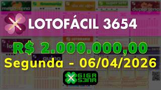 Resultado da Lotofácil 3654, Segunda-feira, 06/04/2026