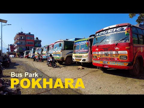 Pokhara Bus Park [4K🇳🇵] - passeio virtual a pé pelo Nepal, janeiro de 2023