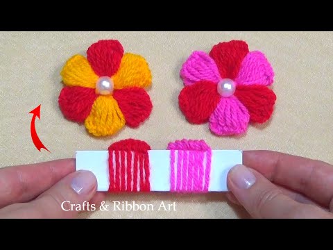 Amazing Woolen Flower Ideas with Paper -  Super Easy Flower Making -  Hand Embroidery - Easy Tricks