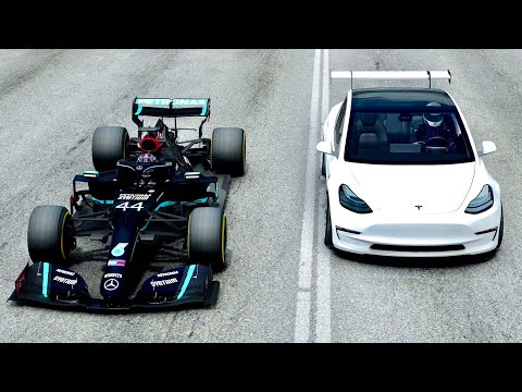 Mercedes F1 2020 vs Tesla Model 3 Performance - Drag Race 2 KM