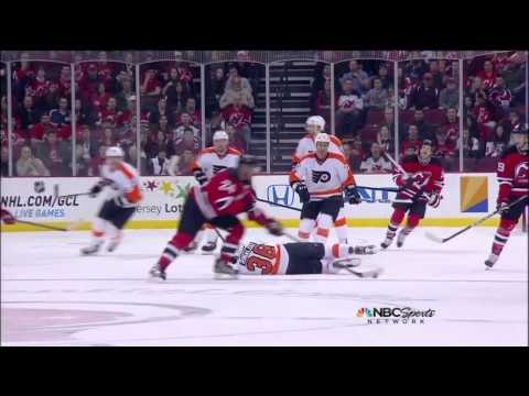 Ryan Carter knee on knee trip on Zac Rinaldo Mar 13 2013 Philadelphia Flyers vs NJ Devils NHL Hockey