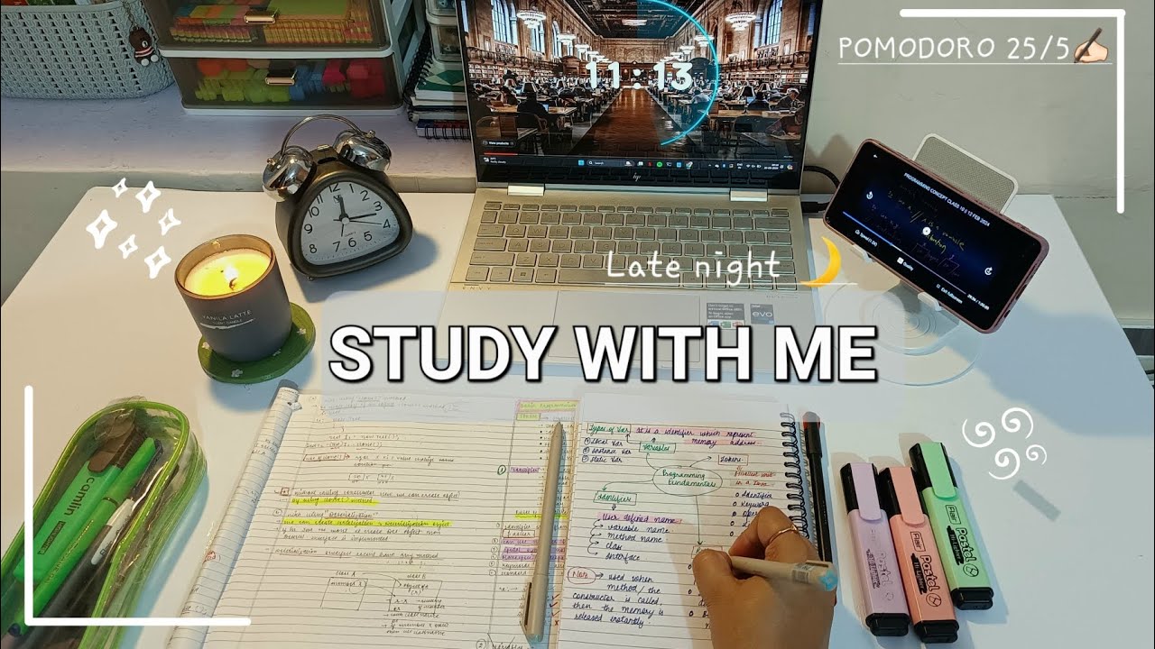 🌌 Late night - STUDY WITH ME (Pomodoro 25/5)✨️ Calm Moonlight bgm music 🎶