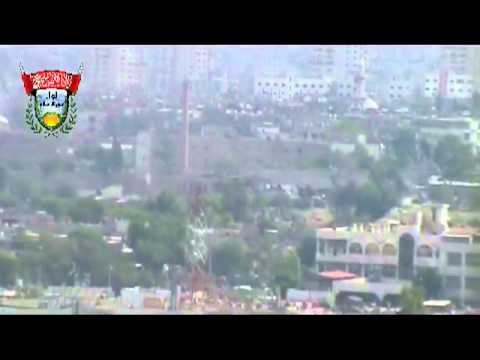 رصد مواقع سقوط الصواريخ التي أطلقها لواء فجر الإسلام على إدارة التسليح في حي باب شرقي في مدينة دمشق