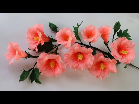 Hollyhock Paper Flower/ How To Make Hollyhock Flowers Out Of Easy Crepe Paper/ Paper craft