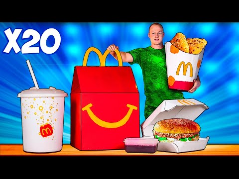 Ich habe ein riesiges McDonald's-Menü / Happy Meal / McChicken Burger / Camembert/Milchshake gemacht