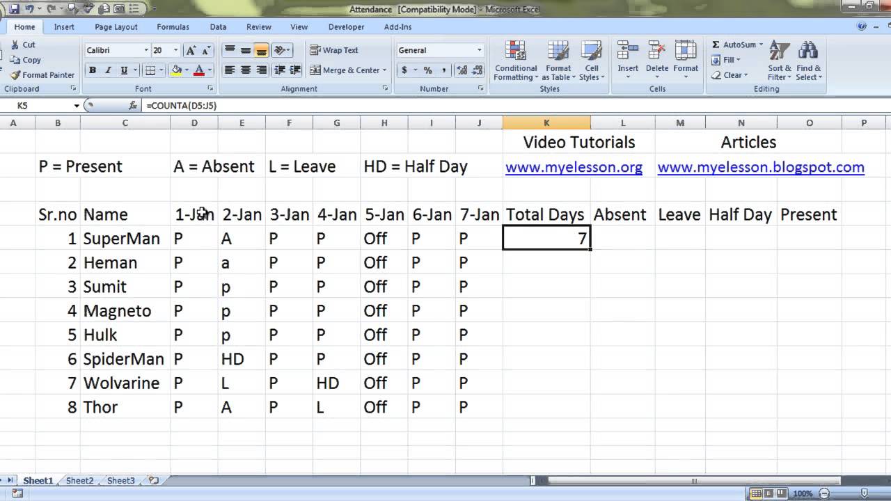 How To Maintain Attendance In MS Excel English