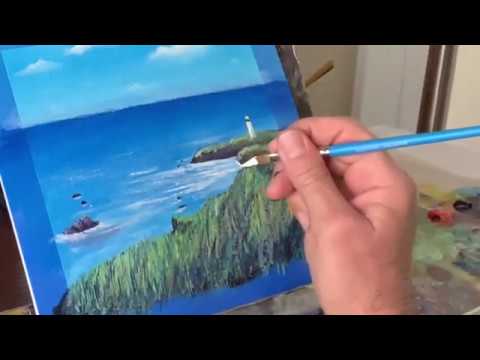 How to paint a SEASIDE BEACH SCENE with a LIGHTHOUSE