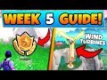 Fortnite WEEK 5 SECRET BATTLE STAR + CHALLENGES!- Wind Turbines, Race (Battle Royale Season 9 Guide)