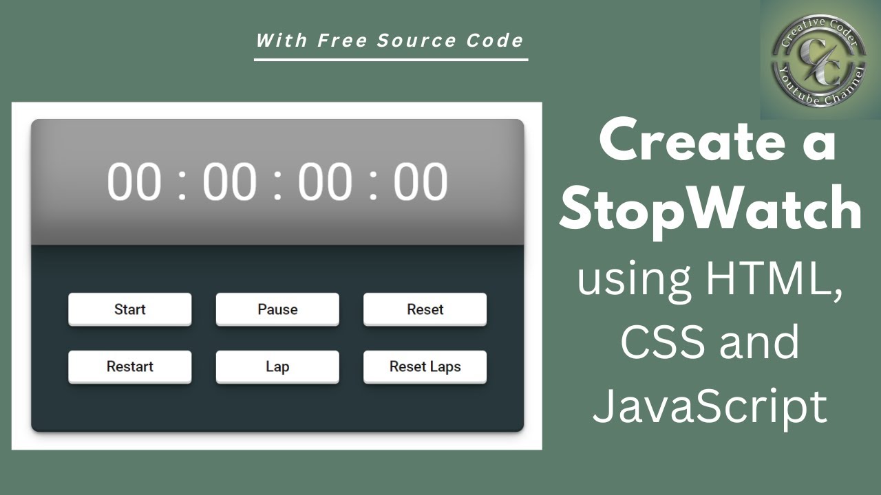 Create a StopWatch using HTML, CSS, and JavaScript | Action (Start, Pause, Reset, Restart, Lap)