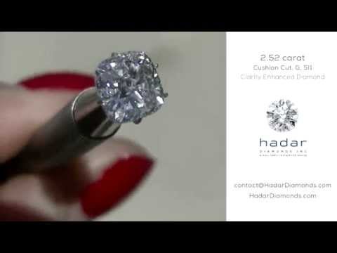 2.52 carat Cushion Cut Diamond. G, SI1, Clarity Enhanced. By HadarDiamonds.com