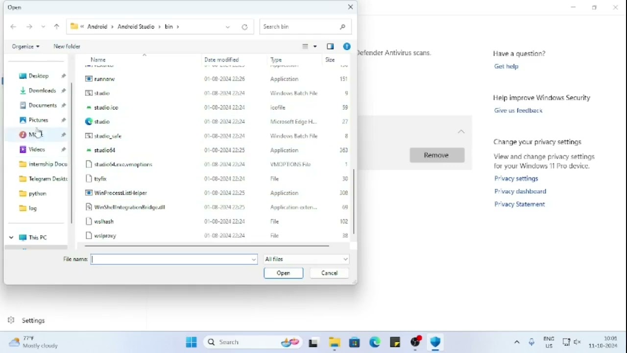 microsoft window defender disable for android studio