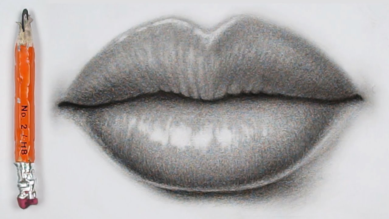 How to Draw LIPS Using a SCHOOL Pencil - RapidFireArt