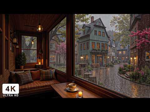 Dreamy Rainy Village Café ☕ Warm Window Ambience and Soft Jazz for Peaceful Relaxation & Study