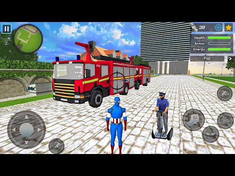 Captain American Rope Hero Ninja Gangster Crime - Fire Truck at Vegas City #6  - Android Gameplay