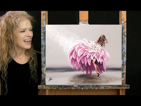 Learn How to Paint DAHLIA DANCER with Acrylic - Paint and Sip at Home - Fun Step by Step Tutorial
