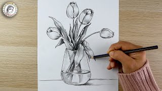 how to draw Flowers Vase  drawing  dibujo de flore
