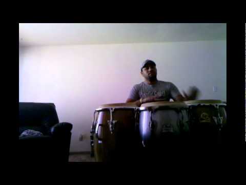 Christian Pepin with 5 congas practicing Improvisation.