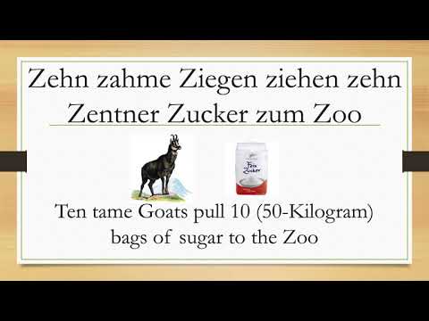 Zehn zahme Ziegen ziehen zehn Zentner Zucker zum Zoo - German tongue twister