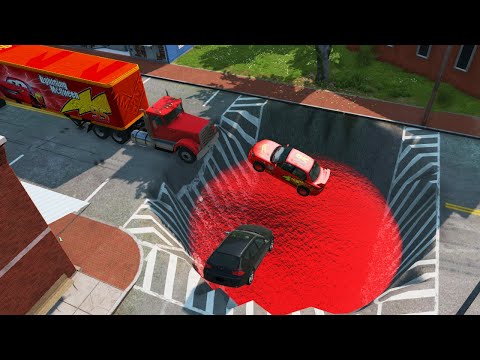 Cars vs Giant Pit Deep Water BeamNG Drive #10