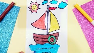 كيفية #رسم قارب يسبح في #البحر / How to #draw a boat in the #sea 