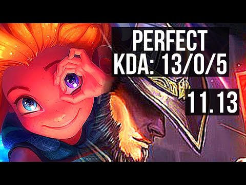 ZOE vs TWISTED FATE (MID) | 13/0/5, Legendary, 6 solo kills, 500+ games | KR Diamond | v11.13