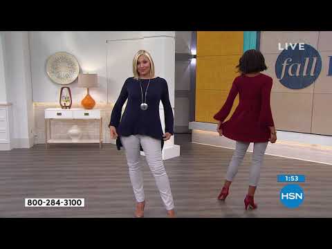 DG2 by Diane Gilman BellSleeve HiLow Blouse with Woven B...